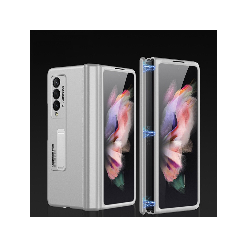 Gkk Magnetic Folding Full Coverage Case With Stand Compatible Gift Samsung Galaxy Z Fold3 5G (Elegant ):Silvery Silver 8303483115028