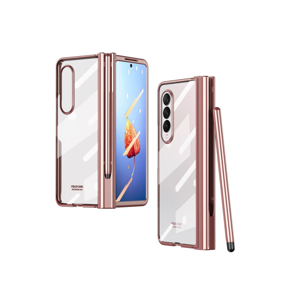Compatible Gift Samsung Galaxy Z Fold4 Full Body Electroplating Hinge Phone Case With Pen Slot(Rose ):For Samsung Galaxy Z Fold4 Gold 4908972320934