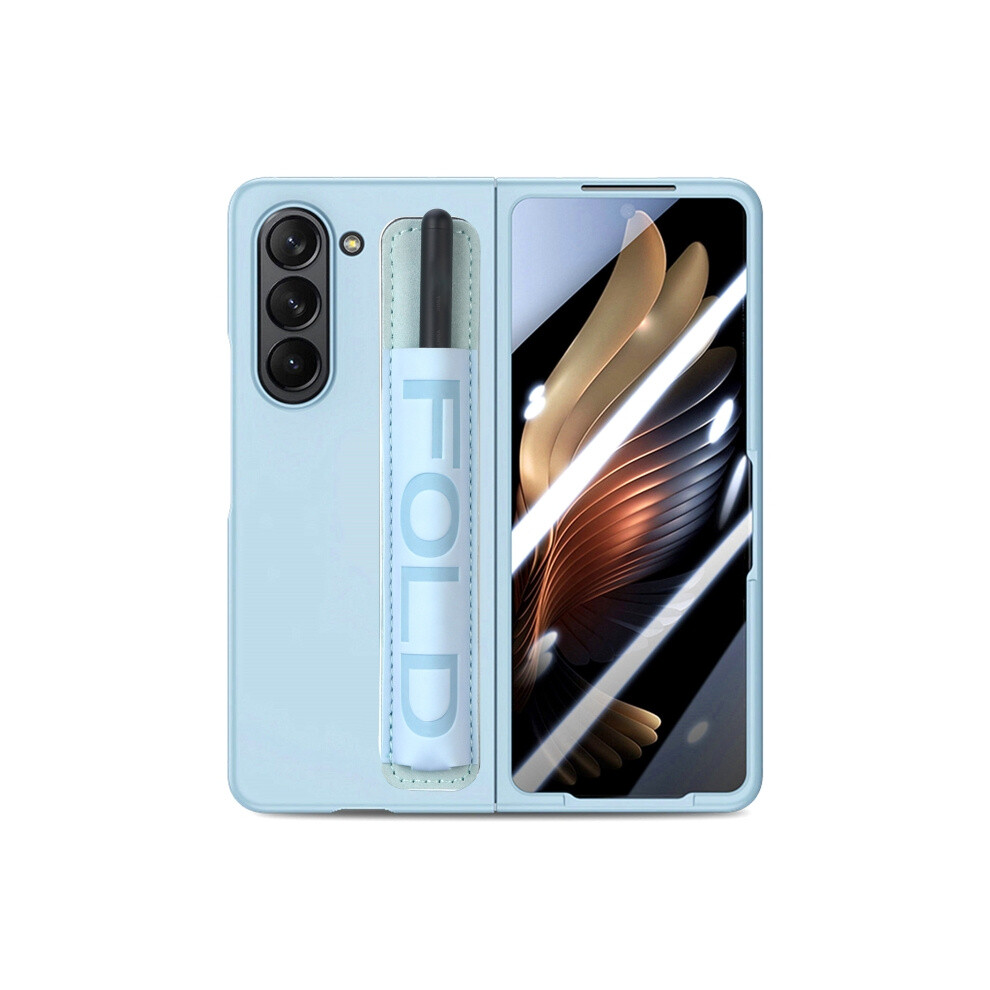 Compatible Gift Samsung Galaxy Z Fold5 5G Integrated Film Wrist Grip Leather Phone Case With Pen Slot(Bule):For Samsung Galaxy Z Fold5 5G 4906754169788