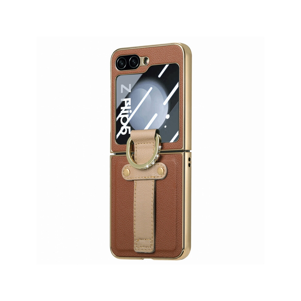 Samsung Galaxy Z Flip5 5G Glorious Electroplated Case With Integrated Ring Compatible Gift Phone Protection (Brown):For Samsung Galaxy Z Flip5 5G Brown 3785934256552