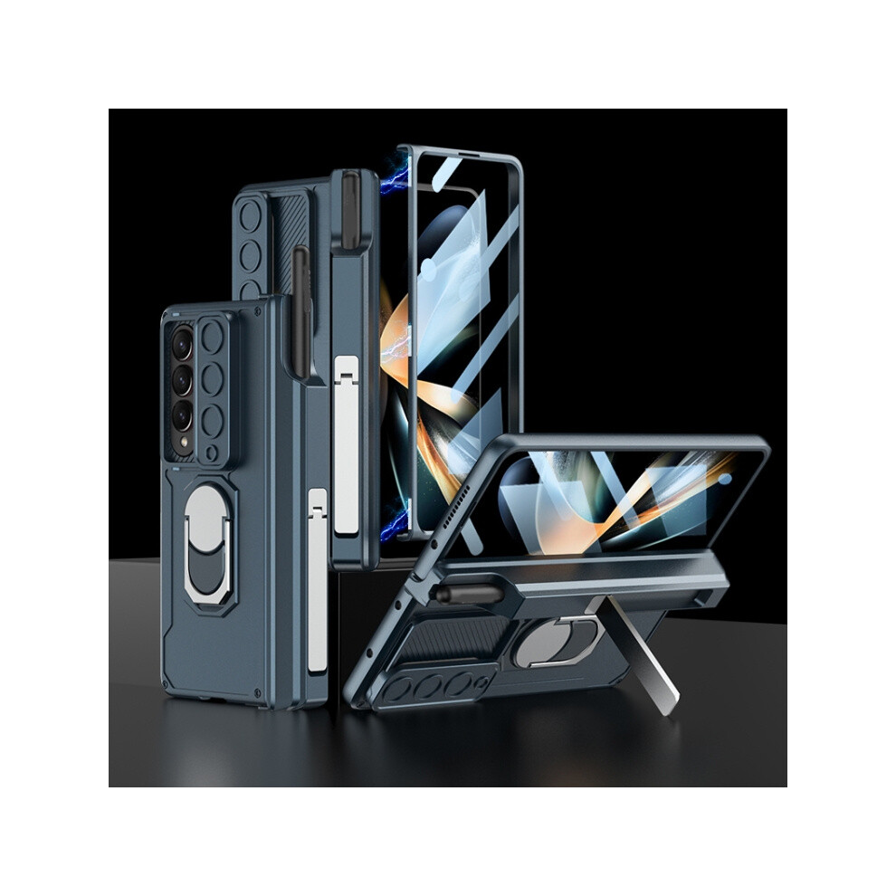 Gkk Integrated Case And Screen Protector Compatible Gift Samsung Galaxy Z Fold4 (Magnetic Folding Armor Case With Pen Case) (Kongshan ): Green 8303483115059