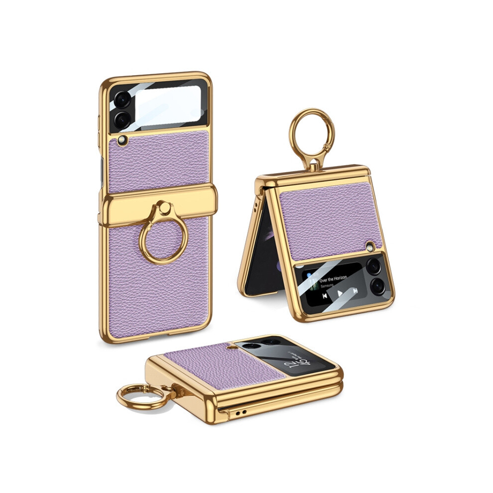 Gkk Integrated Case And Screen Protector Compatible Gift Samsung Galaxy Z Flip3 5G, Magnetic Folding Hinge, Electroplated Vegan Leather Phone Case (D 4908972320729