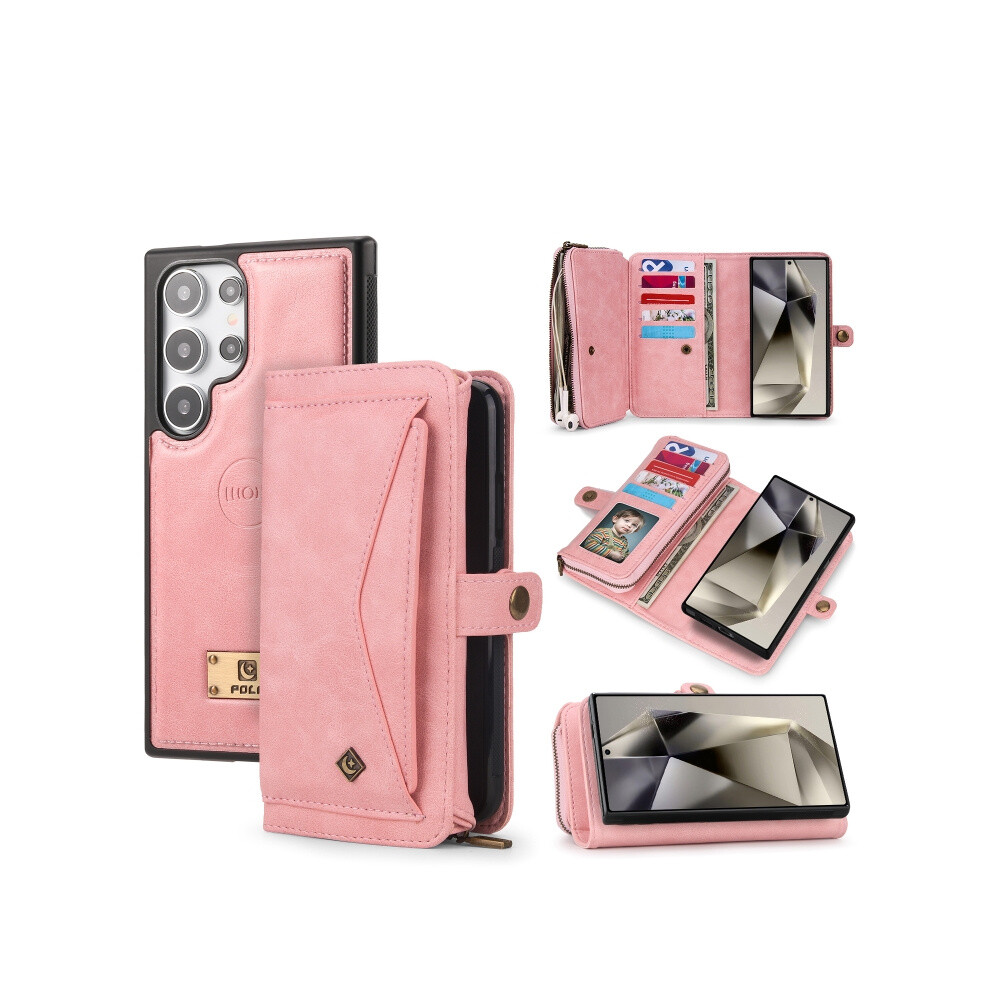 Multi-Functional Zipper Wallet Case Compatible Gift Samsung Galaxy S24 5G (Pink):For Samsung Galaxy S24 5G Pink 7634938127299