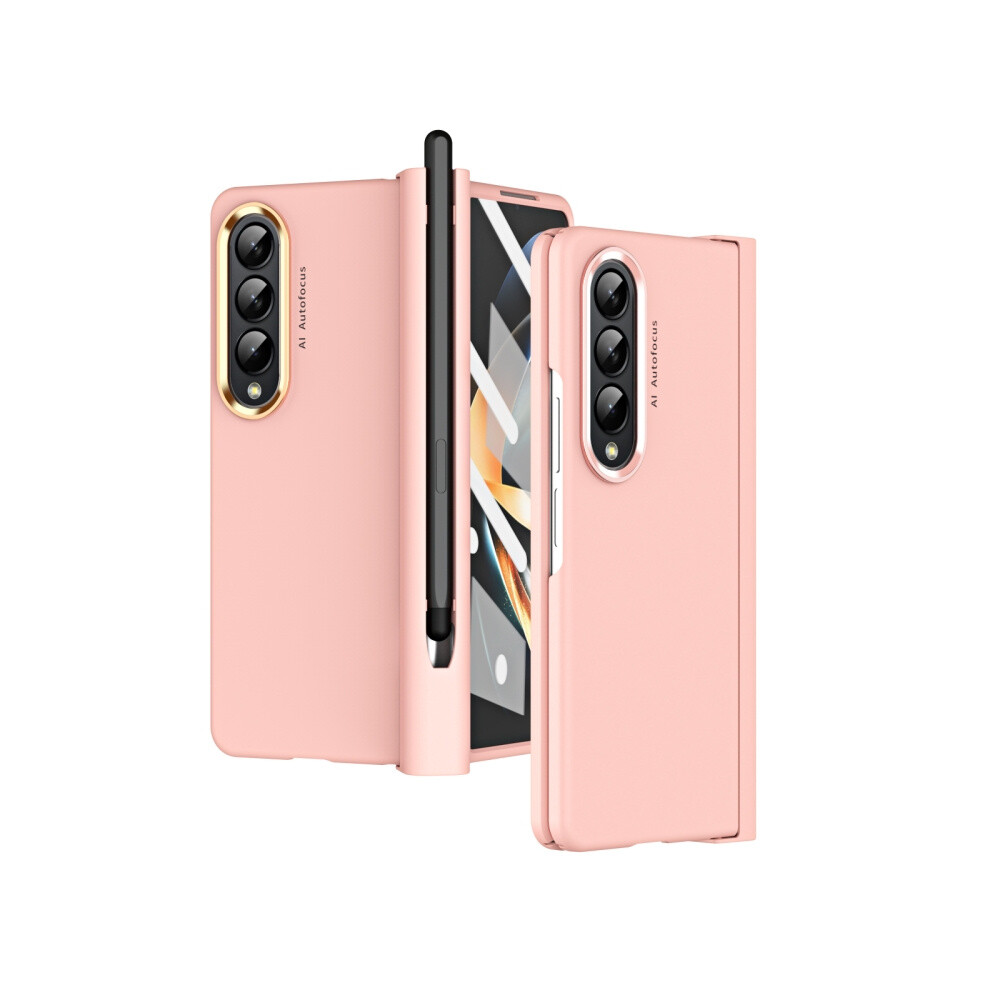 Compatible Gift Samsung Galaxy Z Fold4 Skin-Like Electroplated Two-Tone Contact Lens Hinge Full Coverage Phone Case With Pen Slot (Pink): Pink 3859058171715