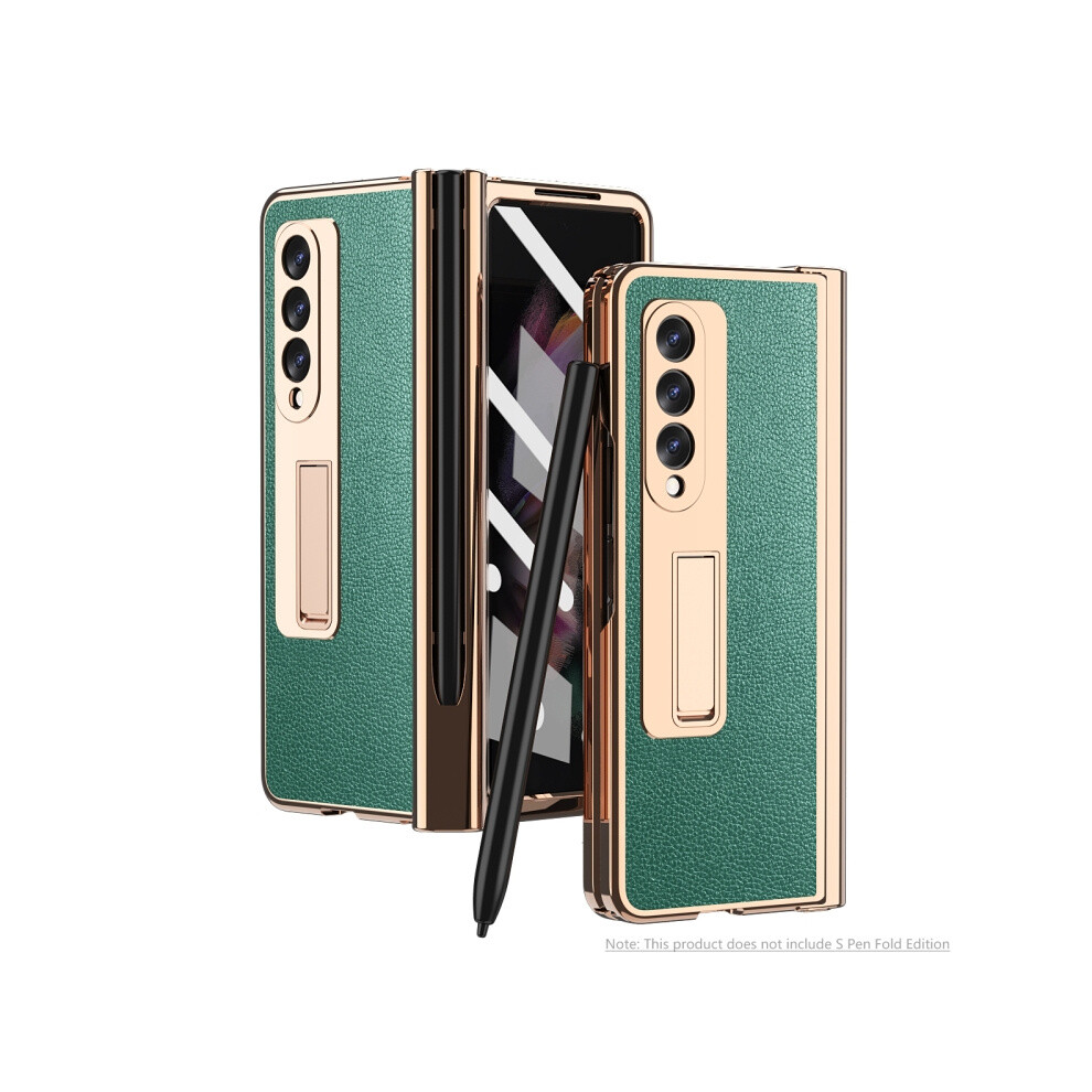 Compatible Gift With Samsung Galaxy Z Fold3, Pebbled Texture, Integrated Electroplated Hinge Phone Case With Pen Slot (Green).:For Samsung Galaxy Z F Green 7435313385910