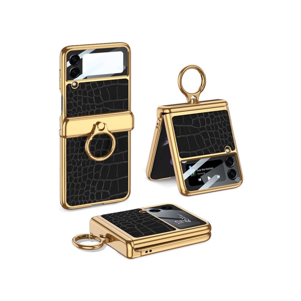 Compatible Gift Samsung Galaxy Z Flip3 5G Gkk Integrated Plating + Leather Flip Phone Case(Crocodile ):For Samsung Galaxy Z Flip3 5G Black 7634938127695