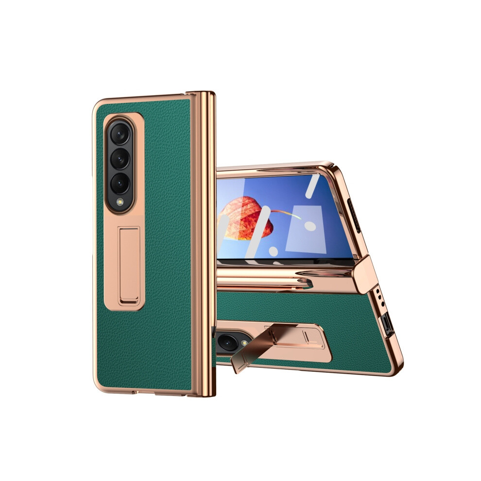 Pebble-Textured Dual-Hinge Electroplated Phone Case Compatible Gift Samsung Galaxy Z Fold4 With Stylus (Green):For Samsung Galaxy Z Fold4 Green 7433040368862