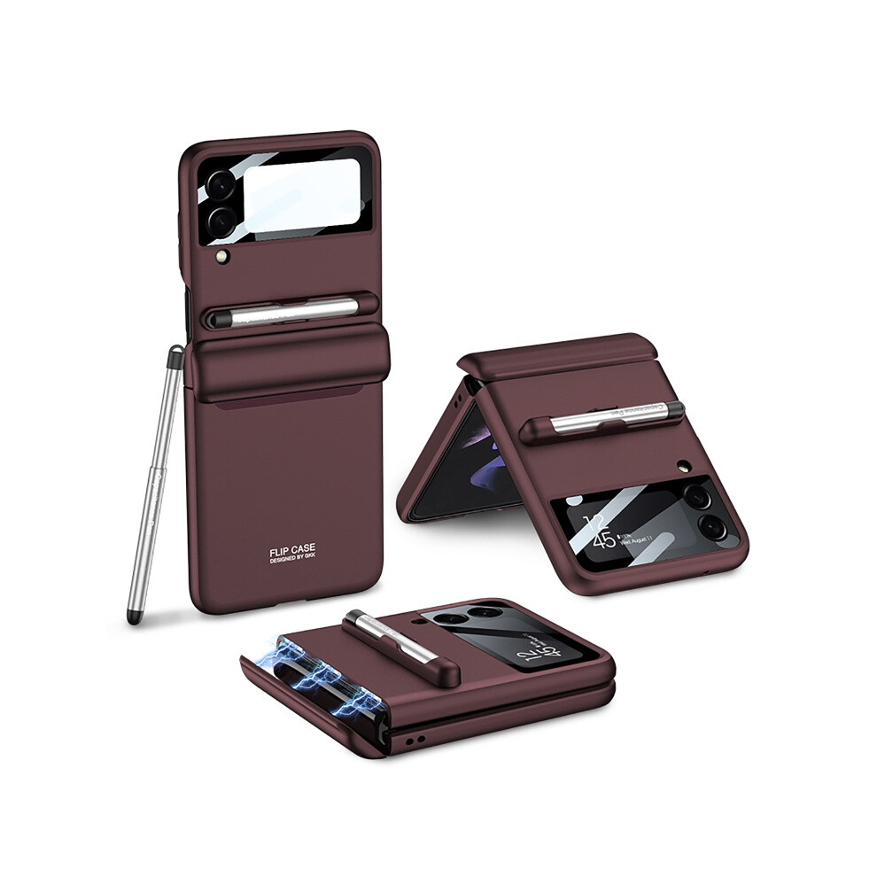 Compatible Gift With Samsung Galaxy Z Flip4 Gkk Magnetic Folding Full-Coverage Case With Pen ( Red):Crimson Dark/Red 8273334366728
