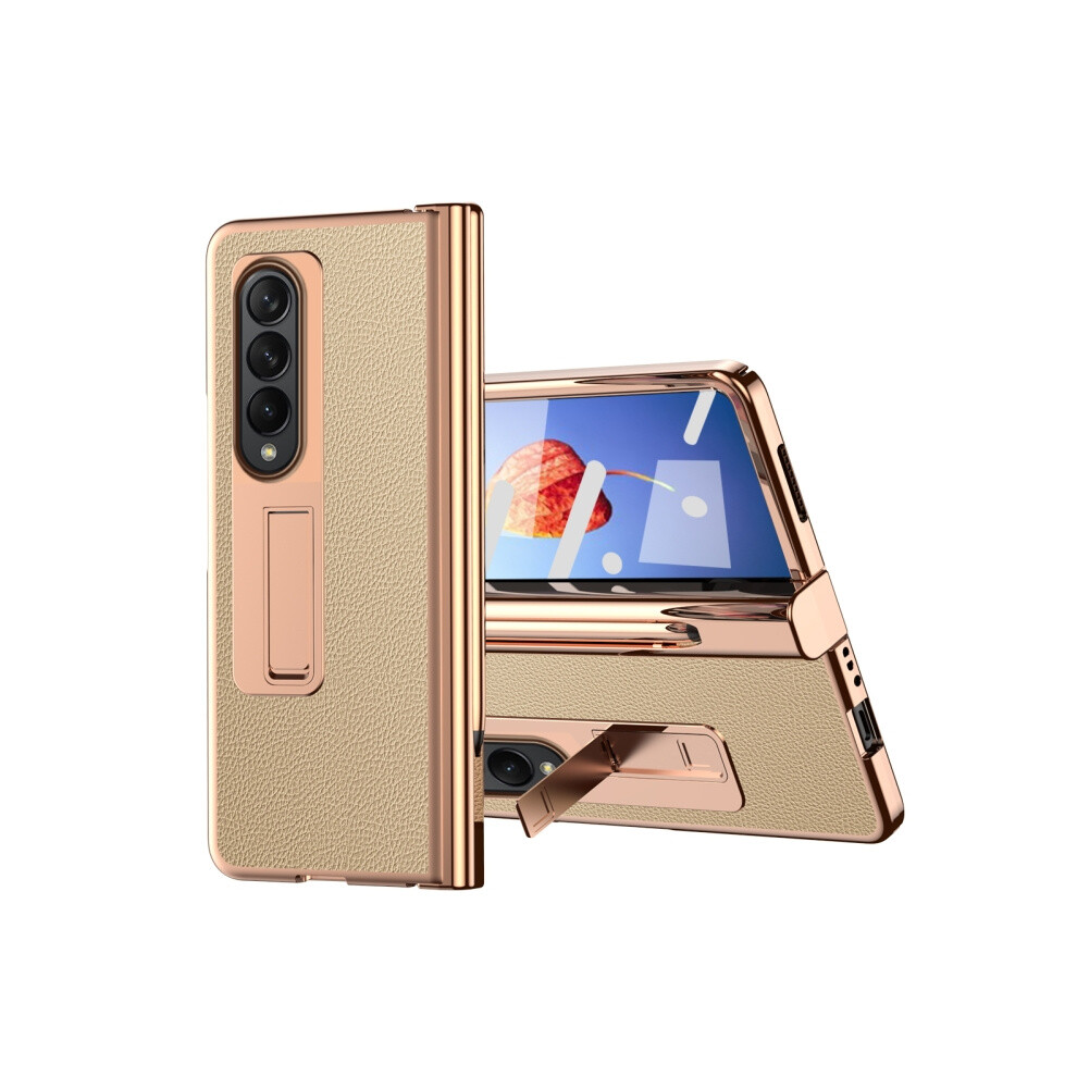 Pebble-Textured Dual-Hinge Electroplated Phone Case Compatible Gift Samsung Galaxy Z Fold4 With Stylus (Gold).:For Samsung Galaxy Z Fold4 Gold 7433040368886