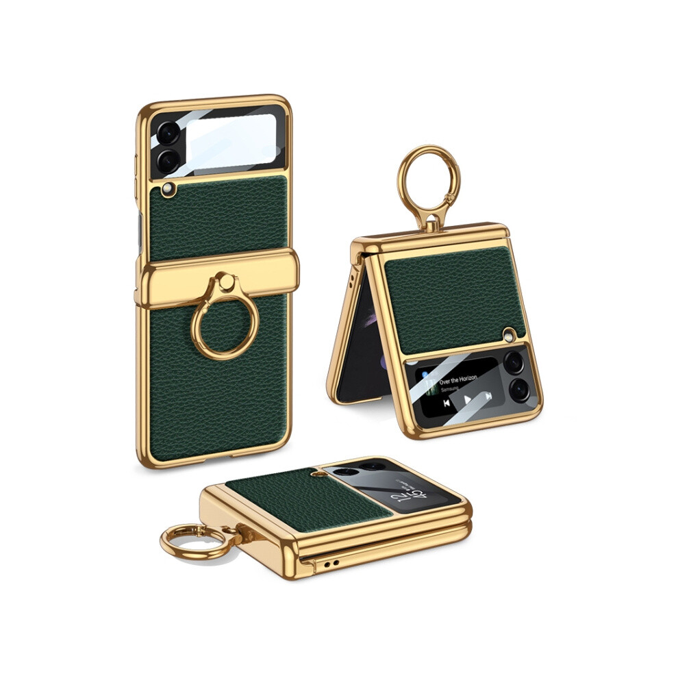 Gkk Integrated Case Compatible Gift Samsung Galaxy Z Flip3 5G, Magnetic Folding Hinge, Electroplated Vegan Leather (Compatible Giftest ):Forest Green 4908972320743