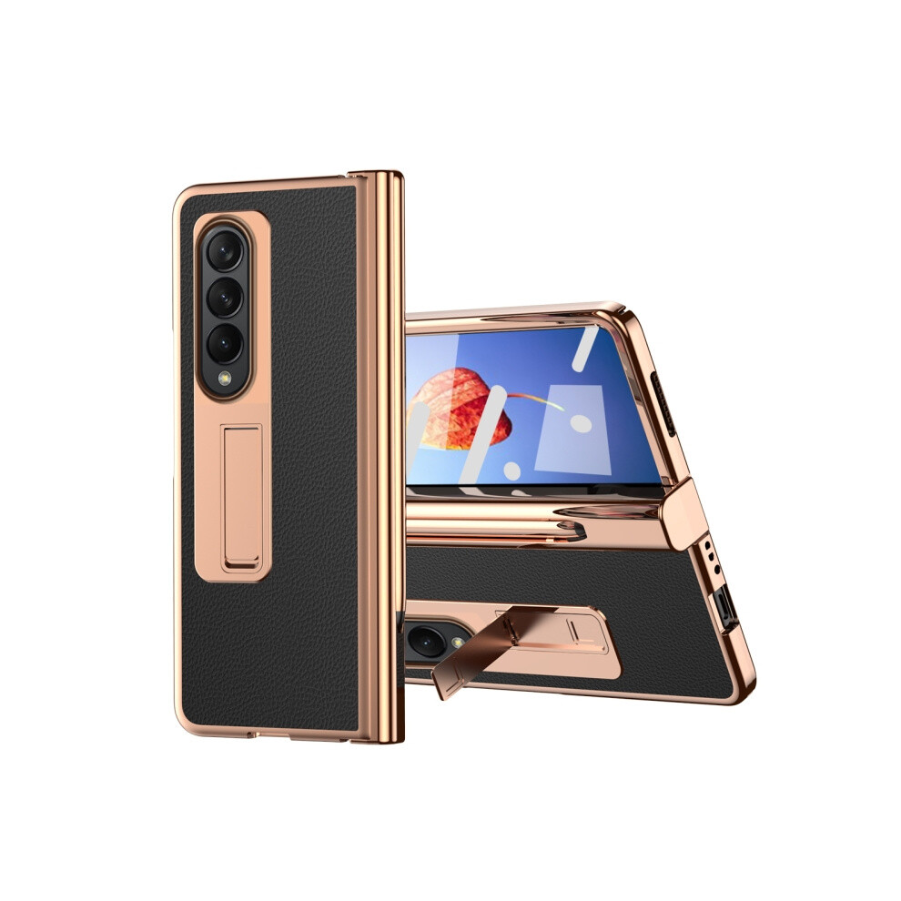 Pebble-Textured Dual-Hinge Electroplated Phone Case Compatible Gift Samsung Galaxy Z Fold4 With Stylus (Black):For Samsung Galaxy Z Fold4 Black 7433040368893