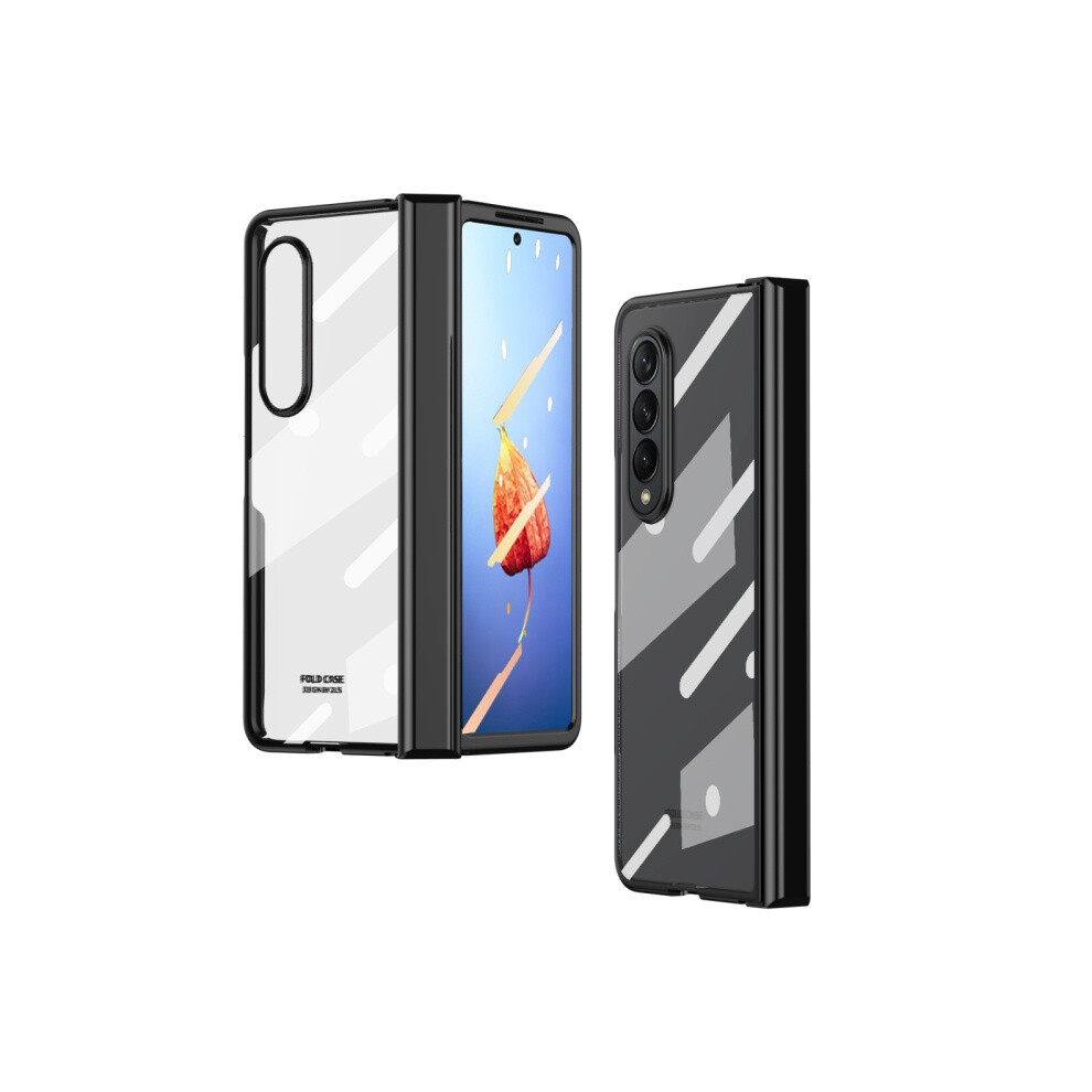 Full-Coverage Electroplated Hinge Phone Case With Screen Protector Compatible Gift Samsung Galaxy Z Fold4 (Black): Black 3248990255360