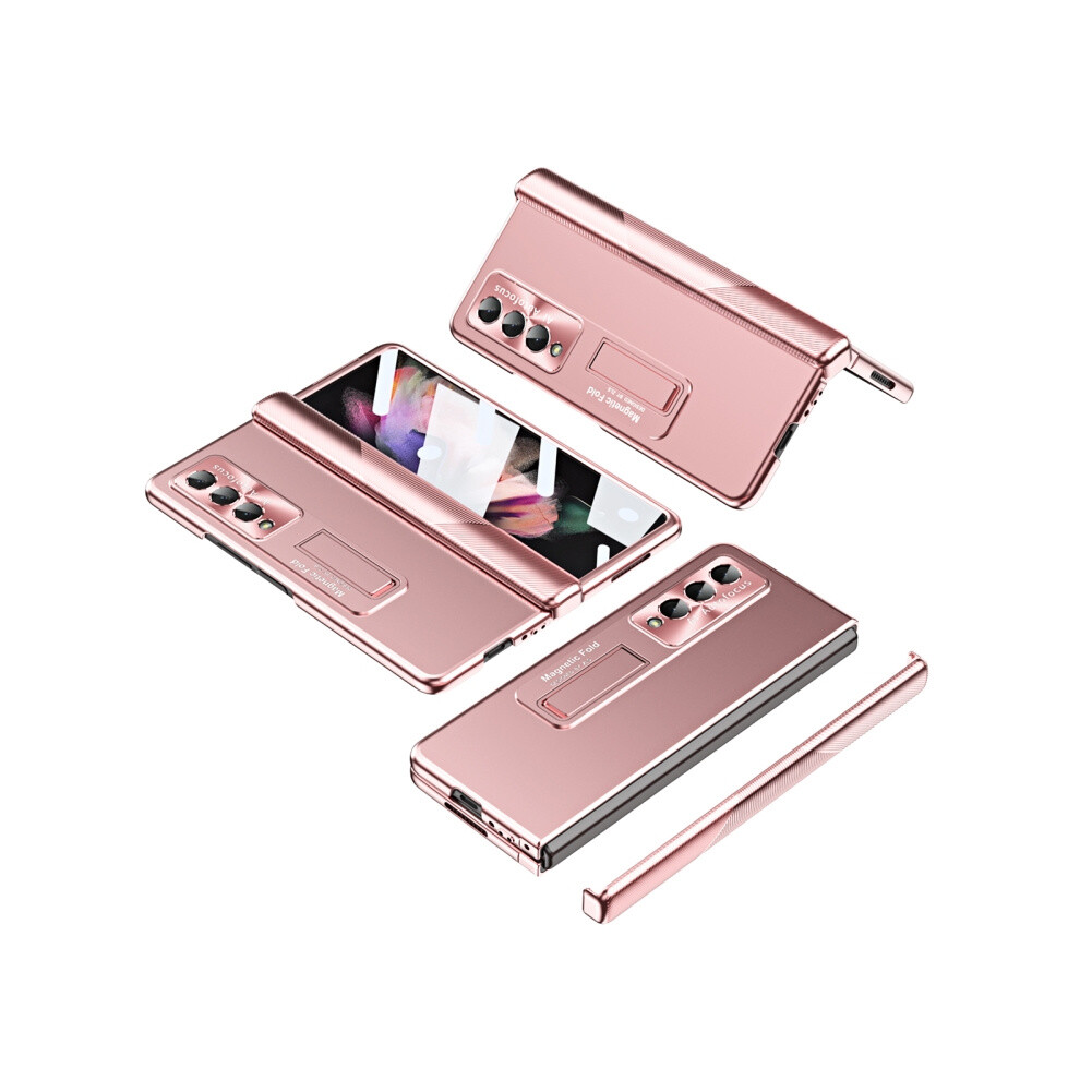 Compatible Gift With Samsung Galaxy Z Fold4 Premium Series Electroplated Corrugated Hinge Folding Phone Case (Rose ):For Samsung Galaxy Z Fold4 Gold 7634938127442