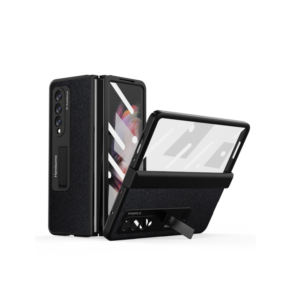 Compatible Gift Samsung Galaxy Z Fold3 Integrated Cross Texture Hinge Full Coverage Flip Phone Case(Black): Black 4552314290234