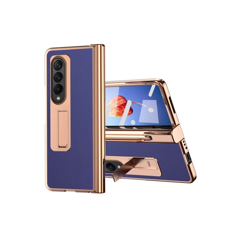 Pebble-Textured Dual-Hinge Electroplated Phone Case Compatible Gift Samsung Galaxy Z Fold4 With Stylus (Blue):For Samsung Galaxy Z Fold4 Blue 7433040368879