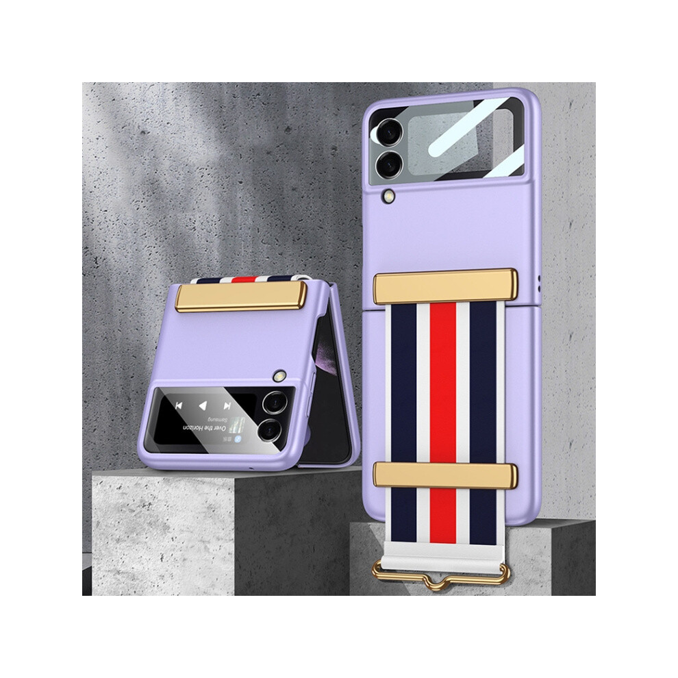 Gkk Ultra-Thin Full-Coverage Folding Case With Striped Wristband (Purple) Compatible Gift Samsung Galaxy Z Flip3 5G:purple; Purple 4552314290203