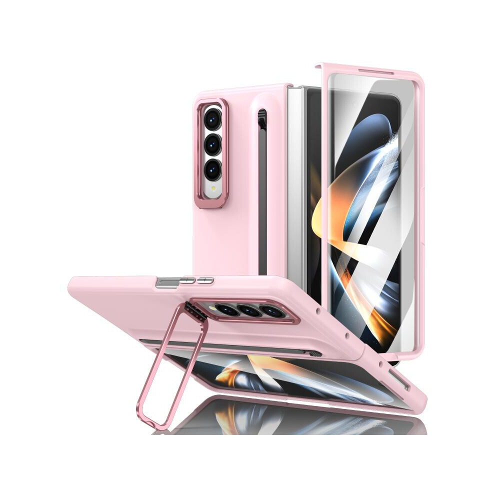 This Is A Integrated Case With A Pen Slot And Screen Protector Compatible Gift The Samsung Galaxy Z Fold4 5G. It Features A Foldable Design, A Pink 5484829341417