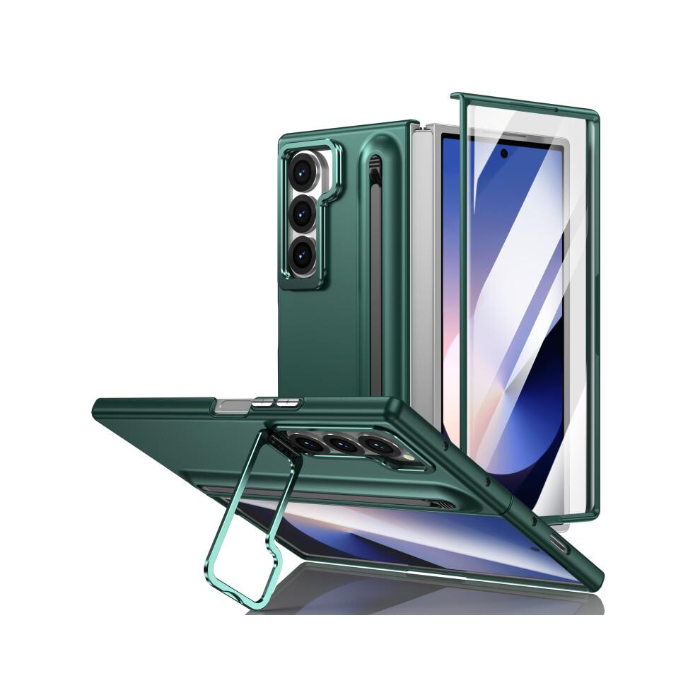 Compatible Gift Samsung Galaxy Z Fold6 5G Integrated Skin Feel Lens Folding Holder Pen Slot Shockproof Phone Case With Pen(Green):For Samsung Galaxy Green 5484829341356