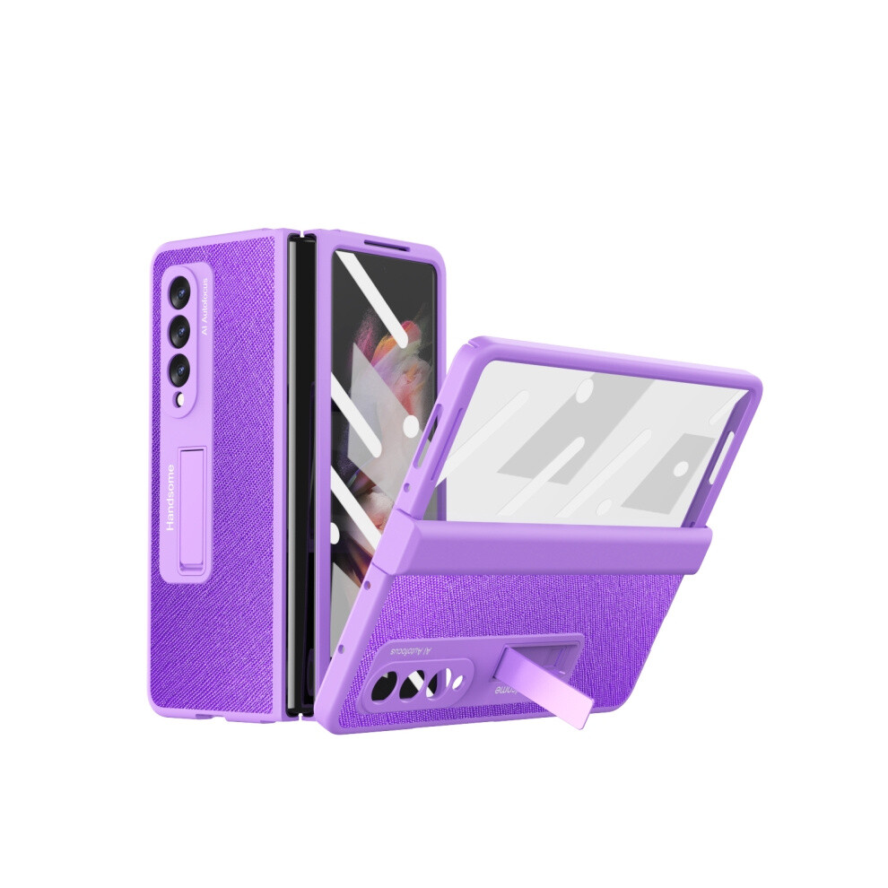 Compatible Gift Samsung Galaxy Z Fold3 Integrated Cross-Pattern Hinge Flip Phone Case (Purple):Purple; Purple 4552314290258