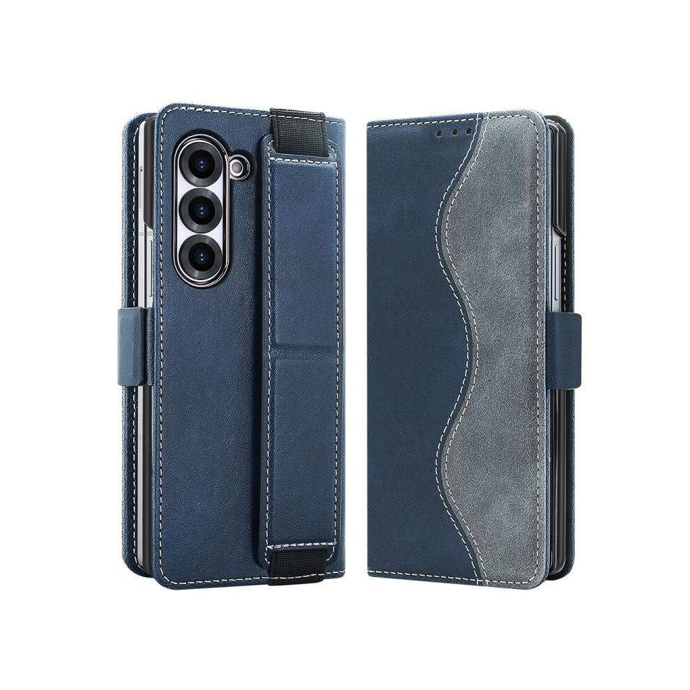 Vietao Integrated Leather Case With Elastic Wrist Strap Compatible Gift Samsung Galaxy Z Fold5 (Blue):For Samsung Galaxy Z Fold5 Blue 3175240381305