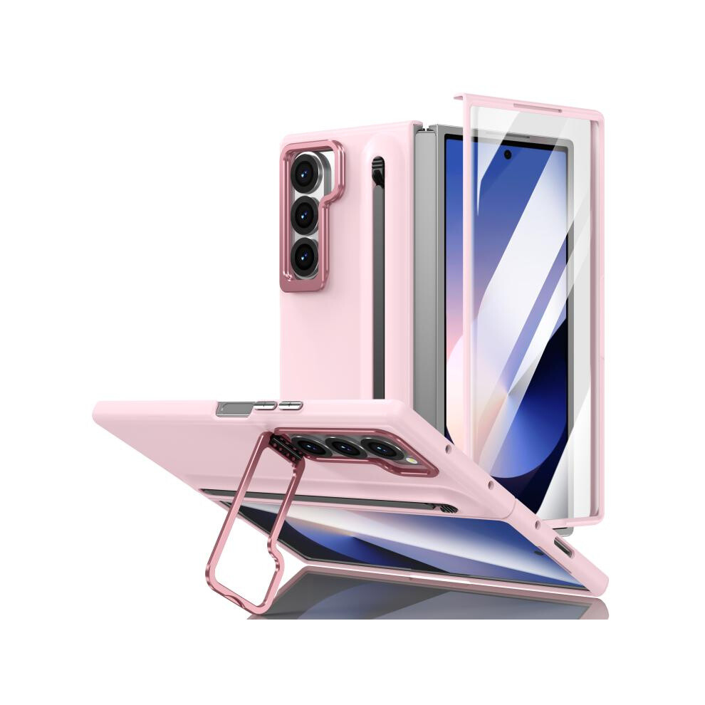 Compatible Gift Samsung Galaxy Z Fold6 5G Integrated Skin Feel Lens Folding Holder Pen Slot Shockproof Phone Case With Pen(Pink):For Samsung Galaxy Z Pink 5484829341394