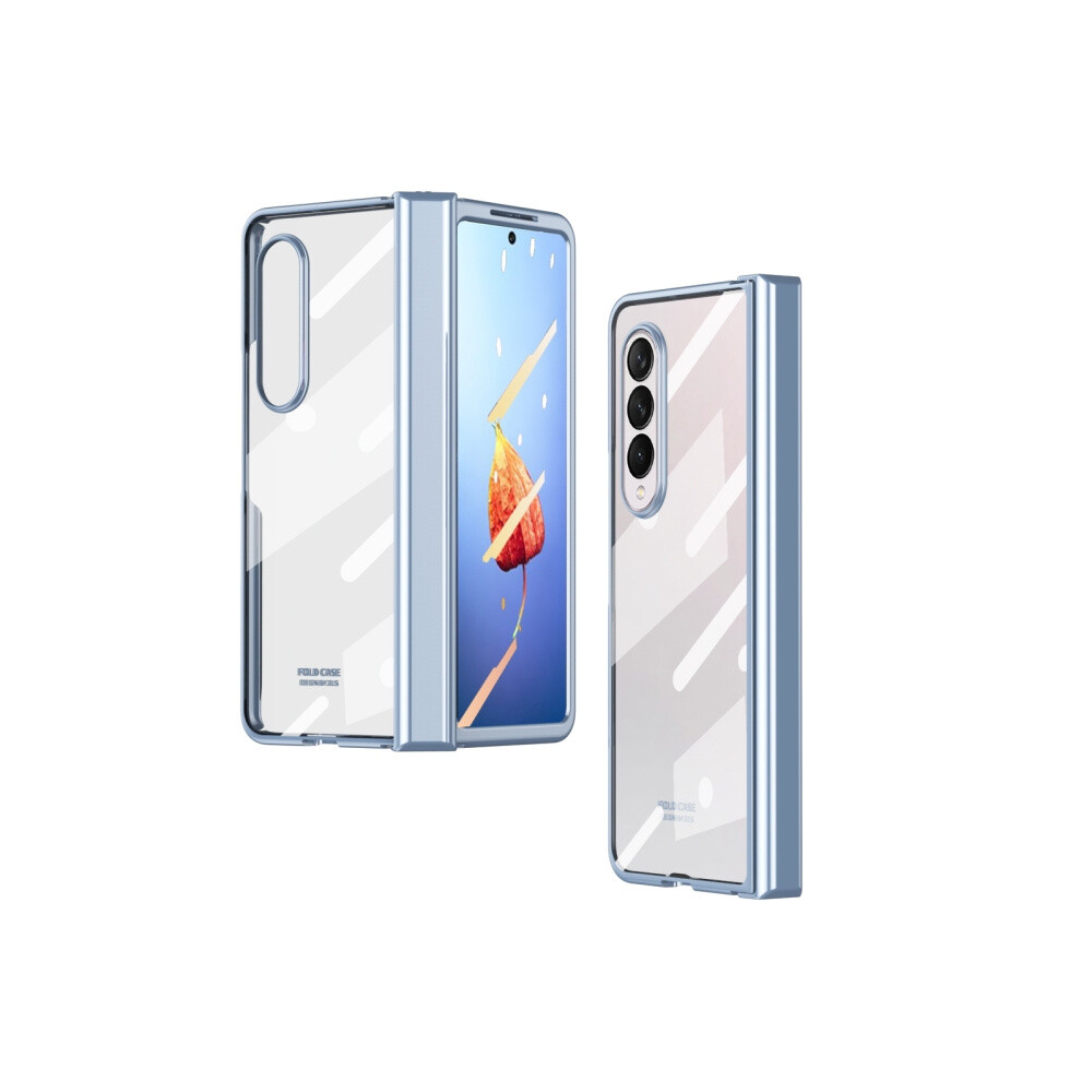 Full-Coverage Electroplated Hinge Phone Case With Screen Protector Compatible Gift Samsung Galaxy Z Fold4 (Blue): Blue 3248990255391