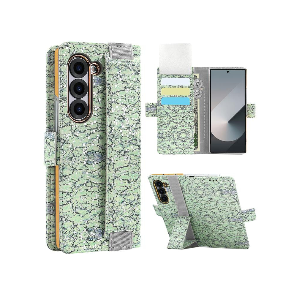 Compatible Gift Samsung Galaxy Z Fold6 Vietao Integrated Colorful Leather Phone Case With Elastic Bowl Strap(Green):For Samsung Galaxy Z Fold6 Green 3175240381237