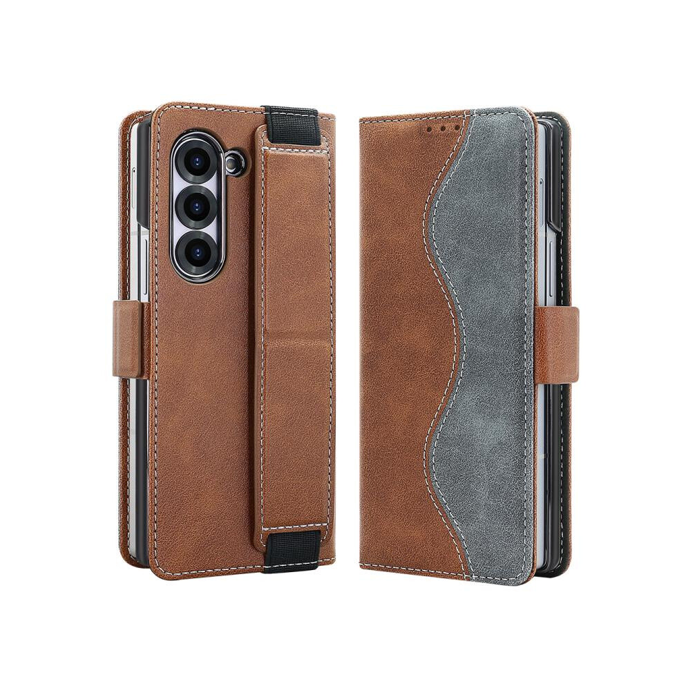 Vietao Integrated Leather Case With Elastic Wrist Strap Compatible Gift Samsung Galaxy Z Fold5 (Brown):For Samsung Galaxy Z Fold5 Brown 3175240381299