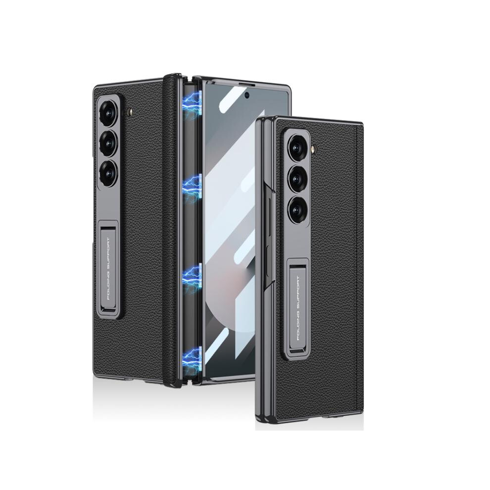 Gkk Integrated Magnetic Folding Full Coverage Phantom Leather Phone Case With Stand Compatible Gift Samsung Galaxy Z Fold6 (Black):For Samsung Galaxy Black 3581503314285