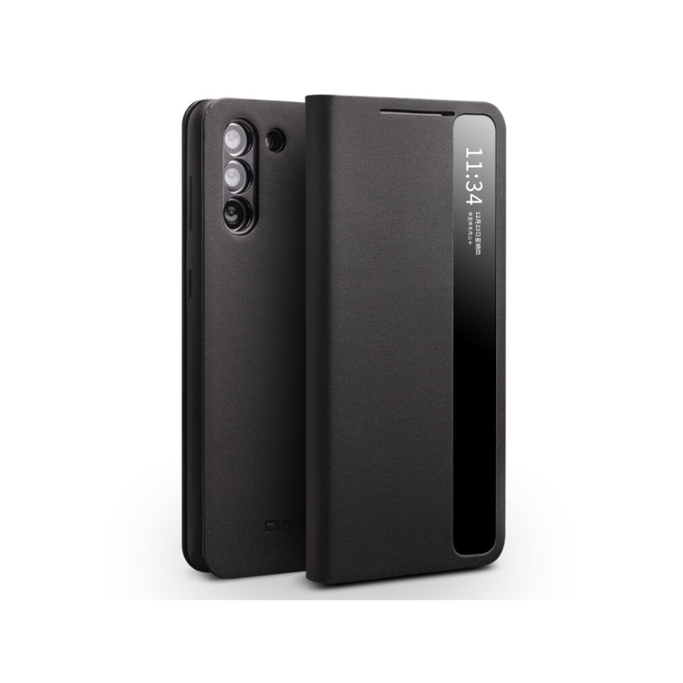 Qialino Genuine Leather Smart Window Phone Case Compatible Gift Samsung Galaxy S21+ 5G (Black):For Samsung Galaxy S21+ 5G Black 7433040369135