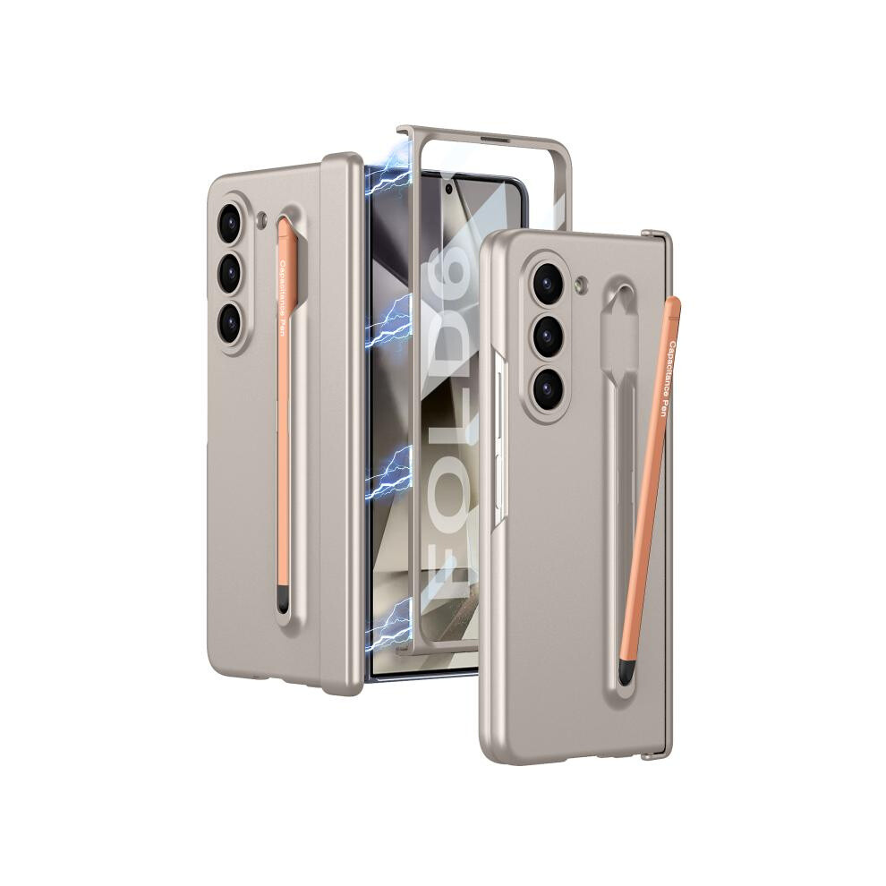 Gkk Magnetic Folding Hinge Case And Screen Protector Compatible Gift Samsung Galaxy Z Fold6, With Pen Slot And Pen Included (Titanium ).:For Sams Gray 5421786257481