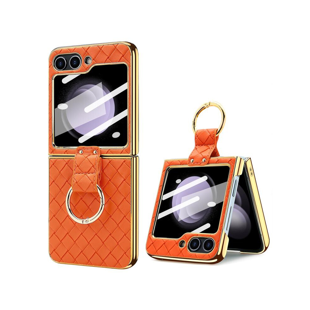 Vietao Woven Pattern Ring Case Compatible Gift Samsung Galaxy Z Flip6 (Orange):For Samsung Galaxy Z Flip6 / Flip7 Fe Orange 3581503314544