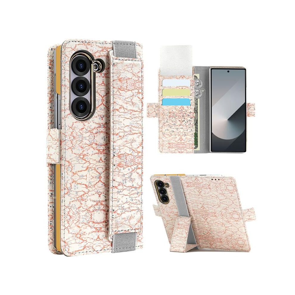 Compatible Gift Samsung Galaxy Z Fold6 Vietao Integrated Colorful Leather Phone Case With Elastic Bowl Strap(Pink):For Samsung Galaxy Z Fold6 Pink 3175240381268