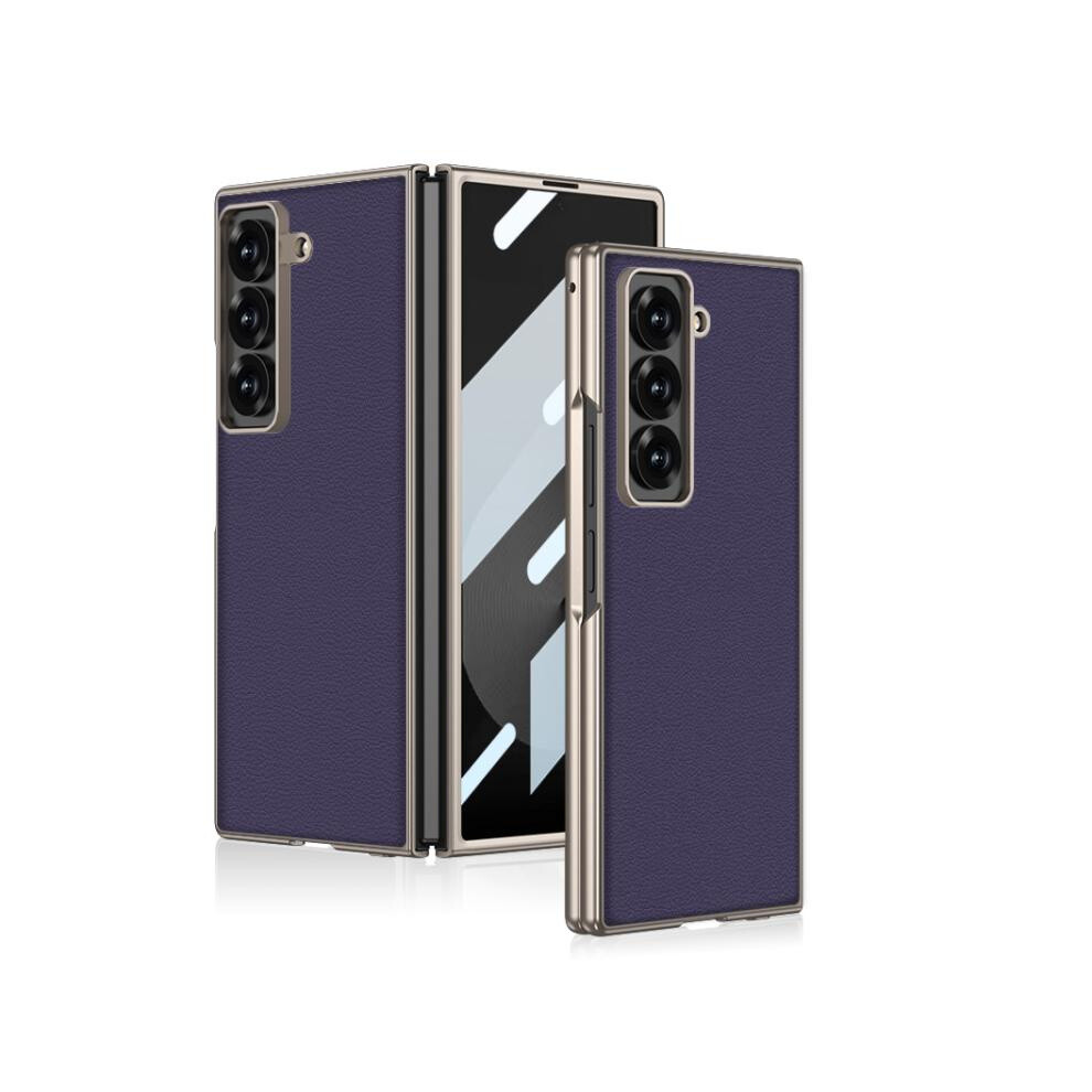 Compatible Gift With Samsung Galaxy Z Fold6 Slim Gkk All-In-One Metallic Paint Skin-Feel Vegan Leather Full-Coverage Phone Case (Purple):Purple; Purple 7056706125120