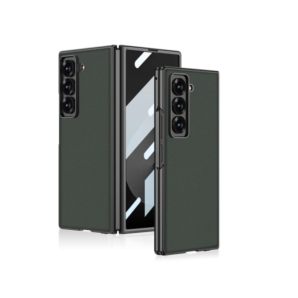 Compatible Gift With Samsung Galaxy Z Fold6 Slim Gkk All-In-One Metallic Paint Skin-Feel Vegan Leather Full-Coverage Phone Case (Green): Green 7056706125113