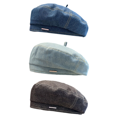 Béret en jean multi-usage, chapeau d'artiste à bords-bleu clair 1