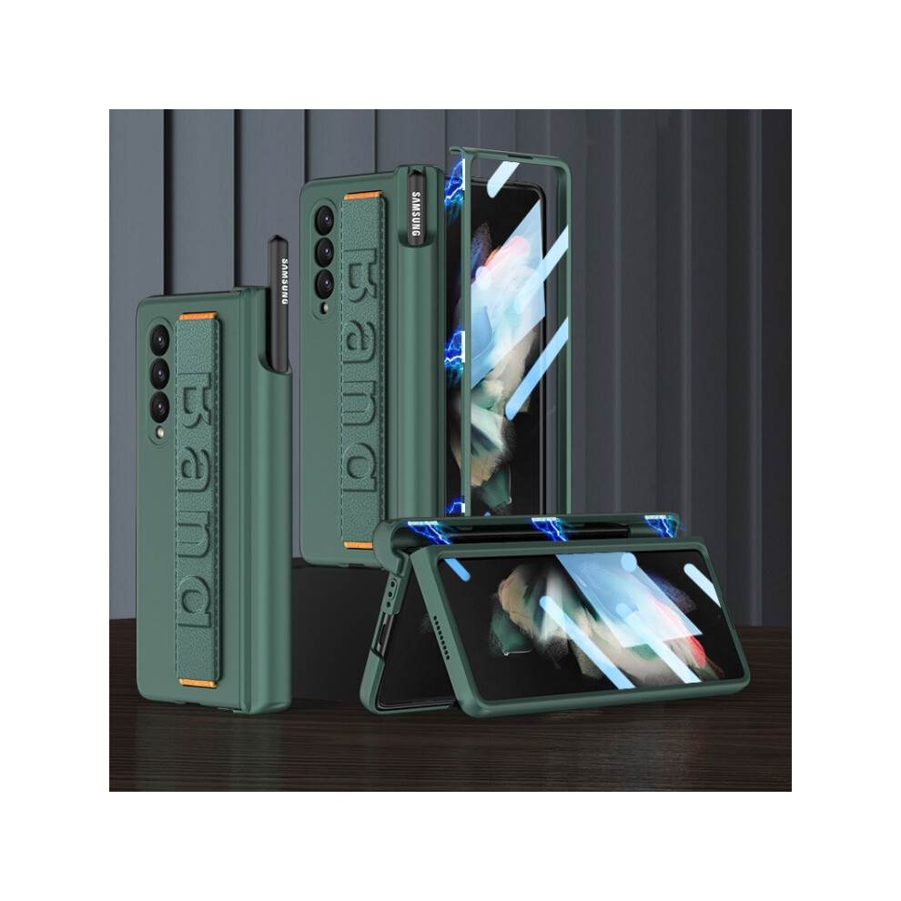 Gkk Magnetic Folding Hinge Shockproof Phone Case With Wrist Strap Compatible Gift Samsung Galaxy Z Fold3 5G (Green): Green 3053159226248