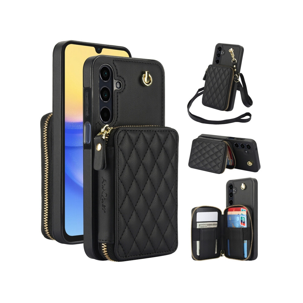 Compatible Gift With Samsung Galaxy A15 4G / 5G Awquer Aw001 Crossbody Zippered Phone Case With Long And Short Lanyards (Black):For Samsung Galaxy A1 Black 7056706125649