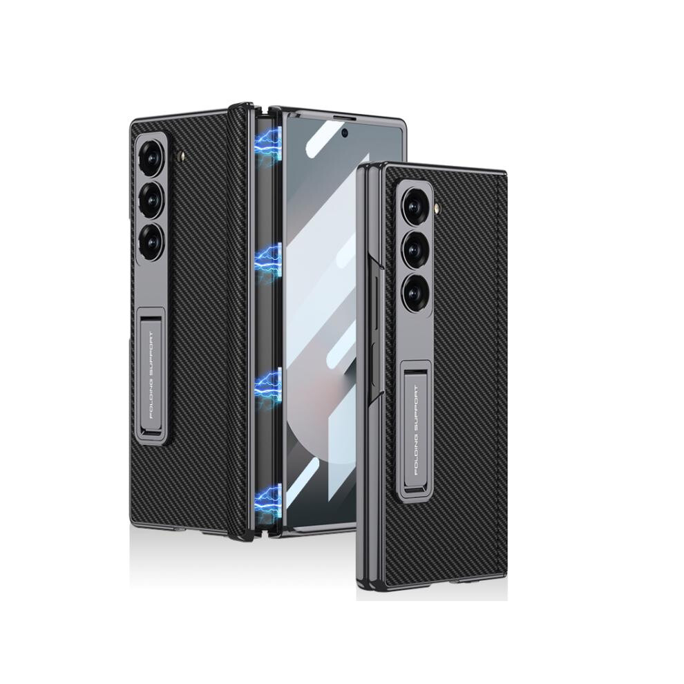 Gkk Integrated Magnetic Folding Full Coverage Phantom Leather Phone Case With Stand (Carbon Fiber) Compatible Gift Samsung Galaxy Z Fold6:for Samsung 3581503314261