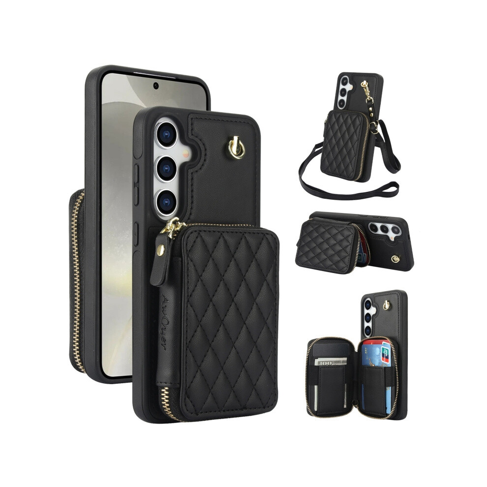 Awquer Aw001 Crossbody Zippered Bag Compatible Gift Samsung Galaxy S24+ / S25+ 5G With Long And Short Lanyards (Black):For Samsung Galaxy S24+ / S25+ Black 7056706125625