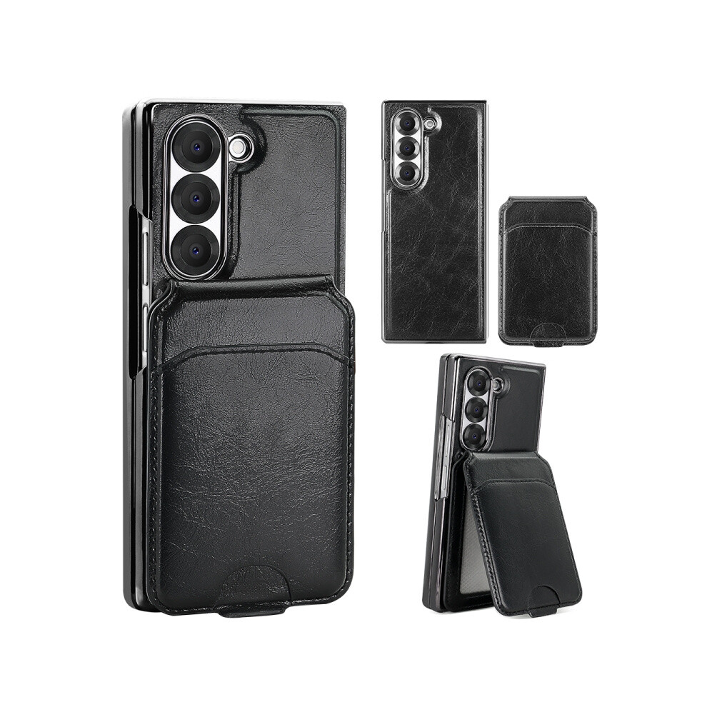 Compatible Gift Samsung Galaxy Z Fold6 Vietao Integrated Magsafe Rfid Detachable Card Bag Pu Phone Case(Black):For Samsung Galaxy Z Fold6 Black 7056706125533