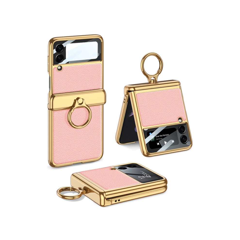 Gkk Integrated Case And Screen Protector Compatible Gift Samsung Galaxy Z Flip3 5G, Magnetic Folding Hinge, Electroplated Vegan Leather Phone Case (S 4908972320750