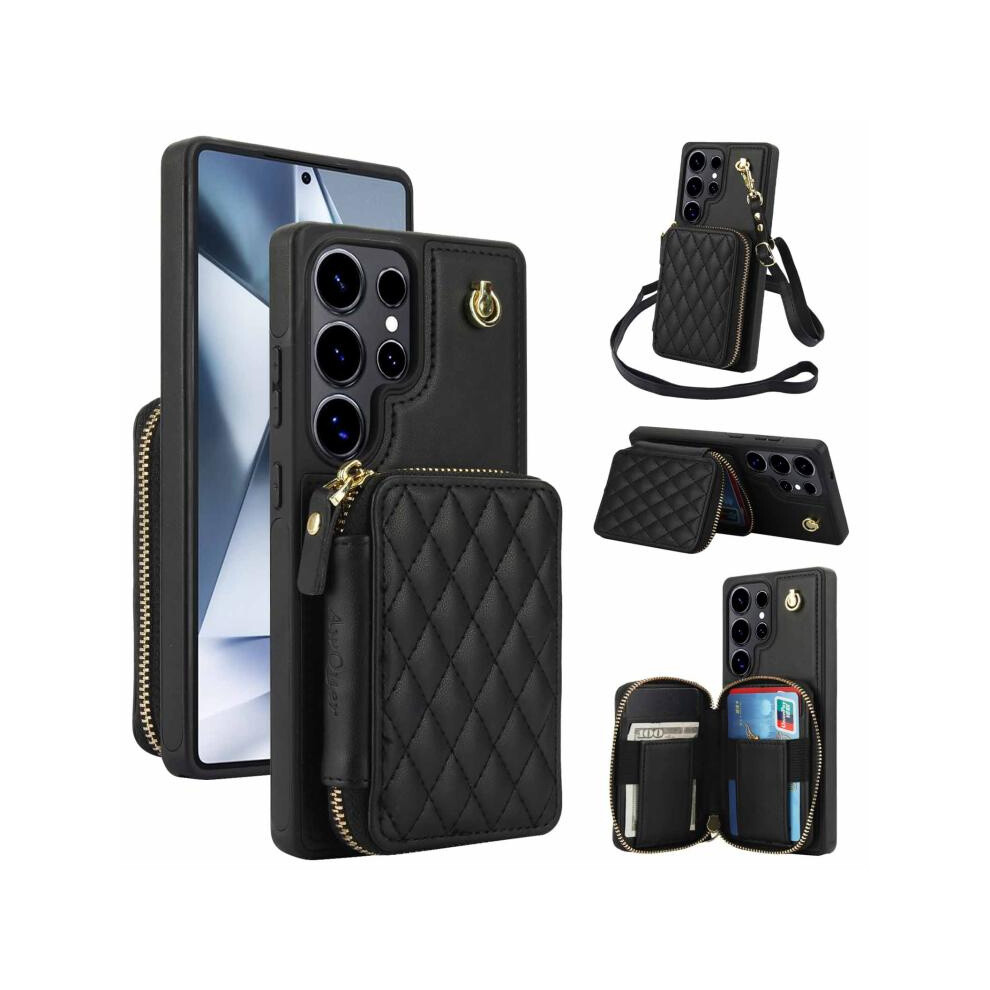 Awquer Aw001 Crossbody Zipper Bag Compatible Gift Samsung Galaxy S25 Ultra 5G With Long And Short Lanyards (Black):For Samsung Galaxy S25 Ultra 5G Black 7056706125632