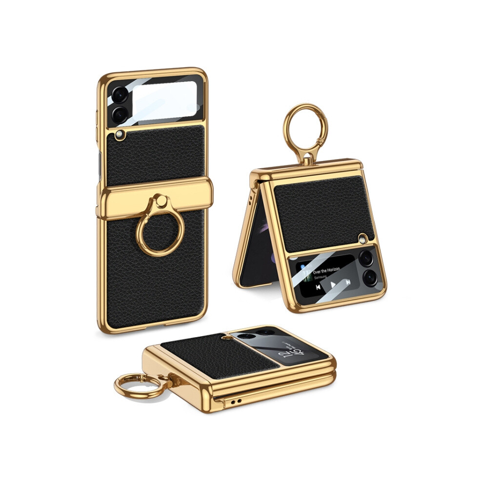 Compatible Gift Samsung Galaxy Z Flip3 5G Gkk Integrated Plating + Leather Flip Phone Case(Black): Black 4908972320712
