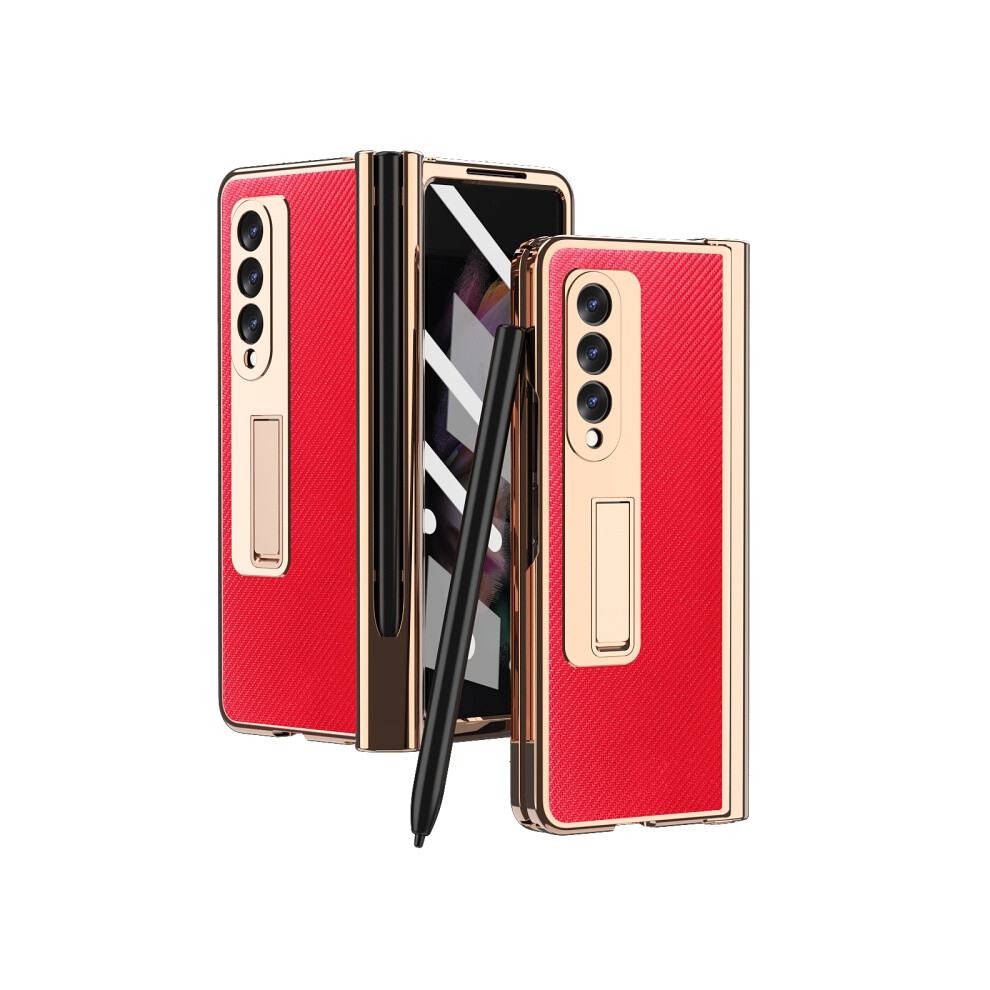 Electroplated Hinge Pen Slot Kevlar Textu Phone Case Compatible Gift Samsung Galaxy Z Fold3 5G (Red): Red 8303483114953