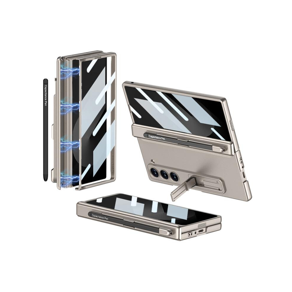 Gkk Integrated Magnetic Folding Phone Case Compatible Gift Samsung Galaxy Z Fold6 Slim With Pen Slot/Stylus (Titanium ):Titanium Gray 3581503314612
