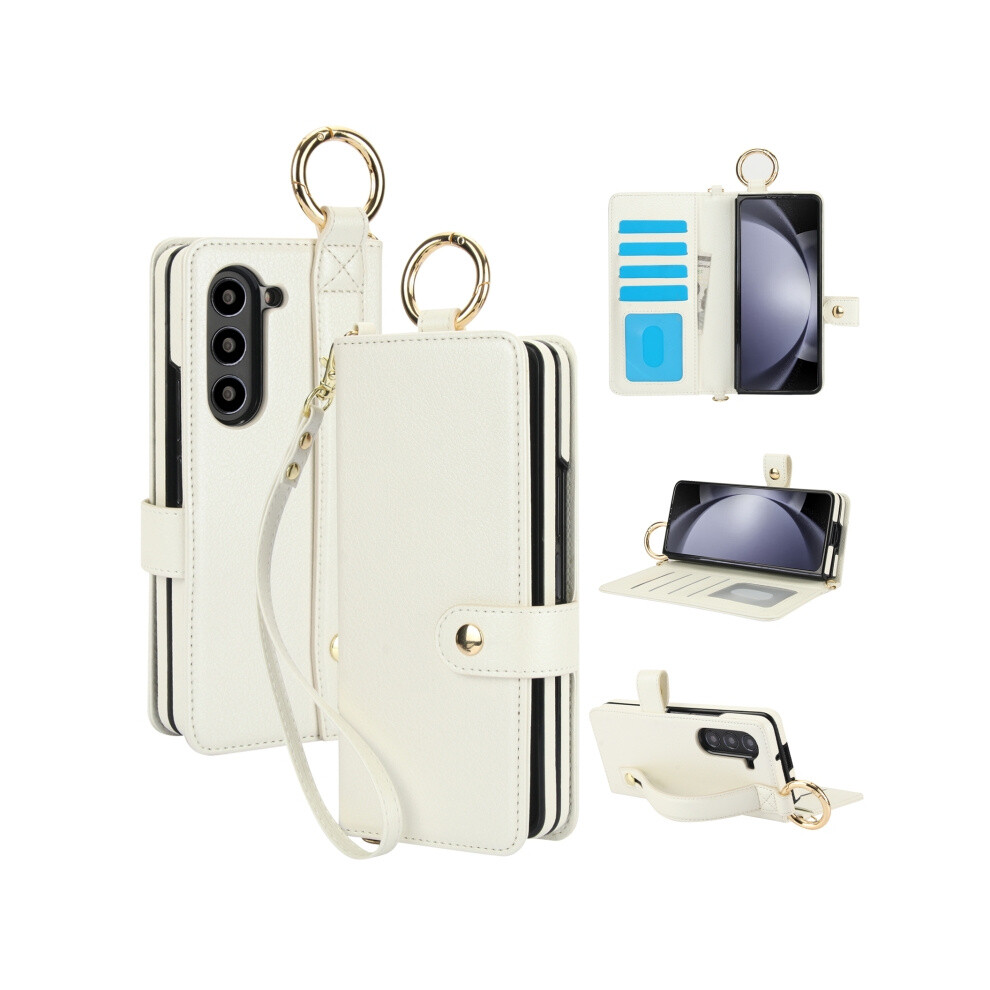 Solid Color Wristband/Ring Compatible Gift Samsung Galaxy Z Fold3, Rfid Anti-Theft Phone Case With Lanyard (Off-):For Samsung Galaxy Z Fold3 White 8383763399690