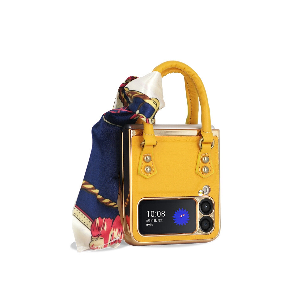 Gkk Elegant Series Handbag Design Phone Case Compatible Gift Samsung Galaxy Z Flip3 5G (Yellow): Yellow 341875392761