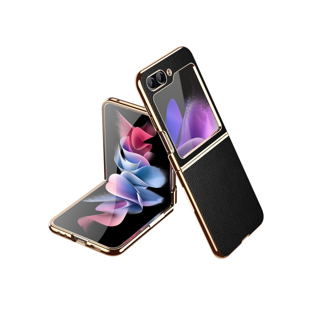 Compatible Gift Samsung Galaxy Z Flip6 / Flip7 Fe Electroplate Litchi Pattern Leather Phone Case(Black):For Samsung Galaxy Z Flip6 / Flip7 Fe Black 334093265825