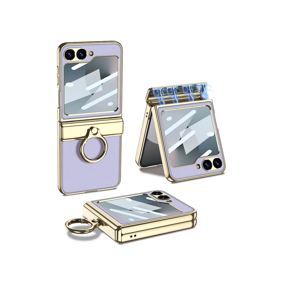 Gkk Integrated Case Compatible Gift Samsung Galaxy Z Flip6, Magnetic Folding Hinge, Electroplated Vegan Leather With Lychee Texture (Purple):For Sams Purple 3091515279972